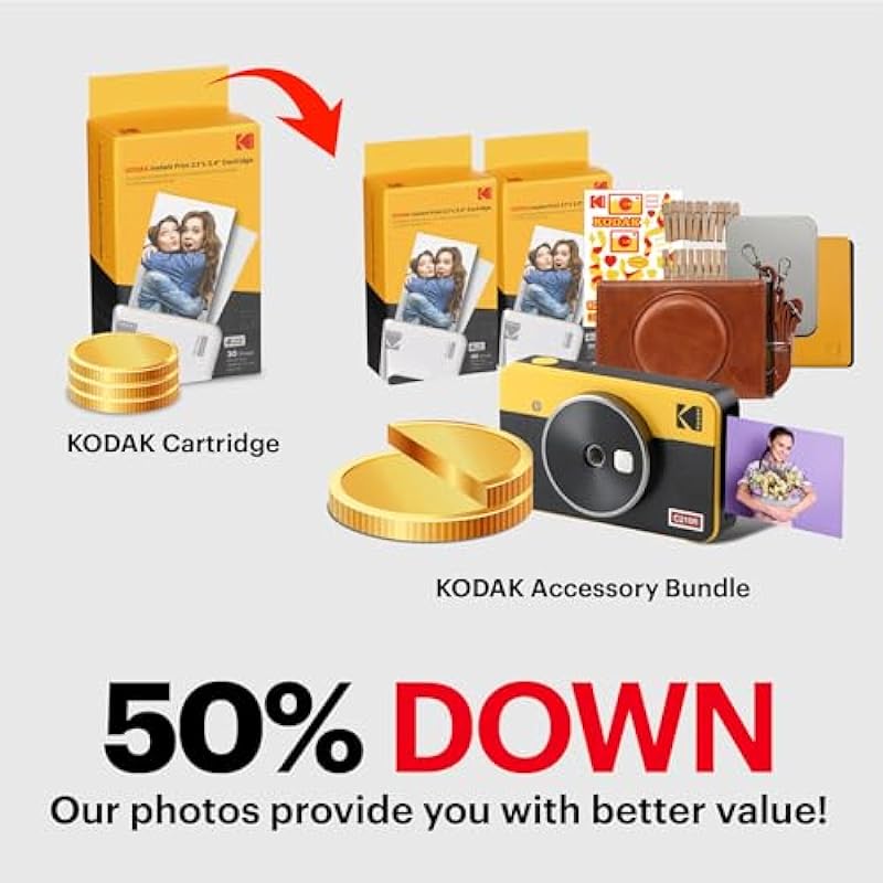 KODAK Mini Shot 2 Retro 4PASS 2-in-1 Instant Camera and Photo Printer (2.1×3.4 inches) + 68 Sheets Gift Bundle, White