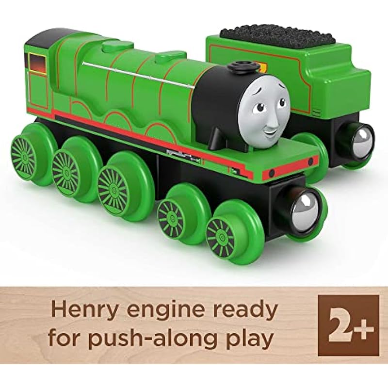 Fisher-Price Thomas & Friends Wooden Railway, Henry Engine and Coal Car, push-along train made from sustainably sourced wood for kids 2 years and up