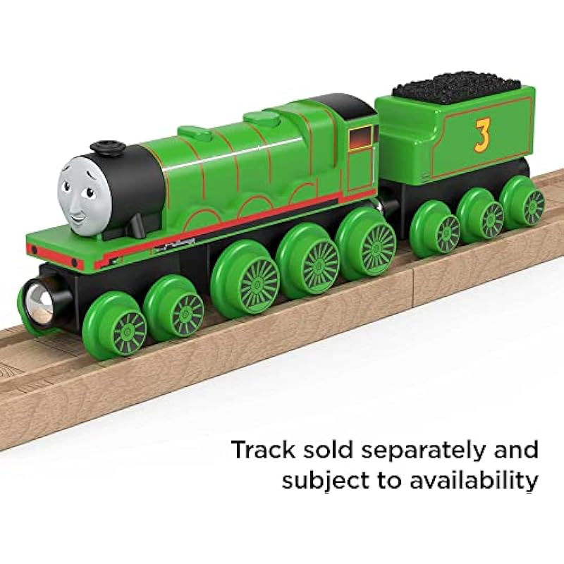 Fisher-Price Thomas & Friends Wooden Railway, Henry Engine and Coal Car, push-along train made from sustainably sourced wood for kids 2 years and up