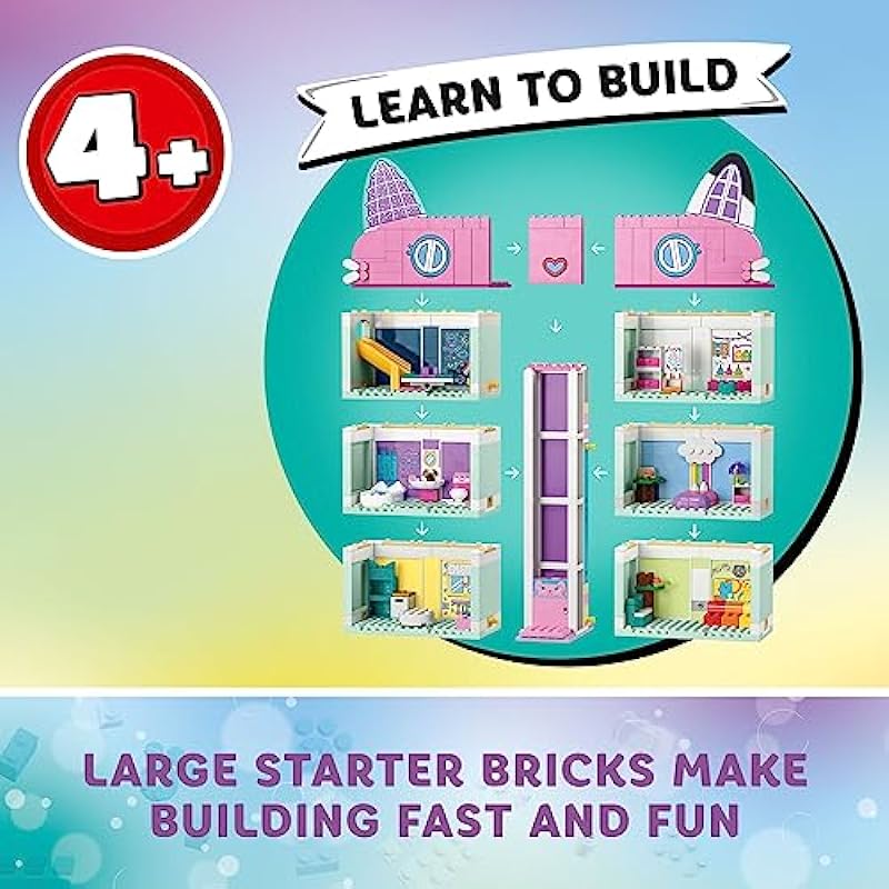LEGO Gabby’s Dollhouse 10788 Building Toy Set, an 8-Room Playhouse with Authentic Details and Popular Characters from The Show, Including Gabby, Pandy Paws, Cakey and Mercat, Gift for Kids Ages 4+