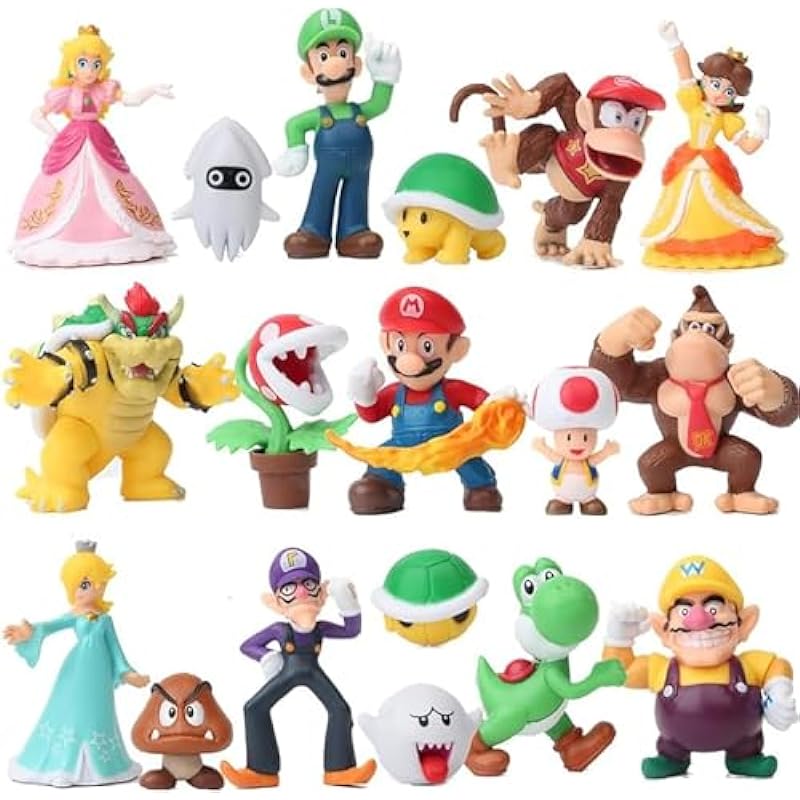 18pcs Bros PVC Action Figures Toys Yoshi Peach Princess Luigi Shy Guy Odyssey Donkey Kong Model Cartoon Dolls