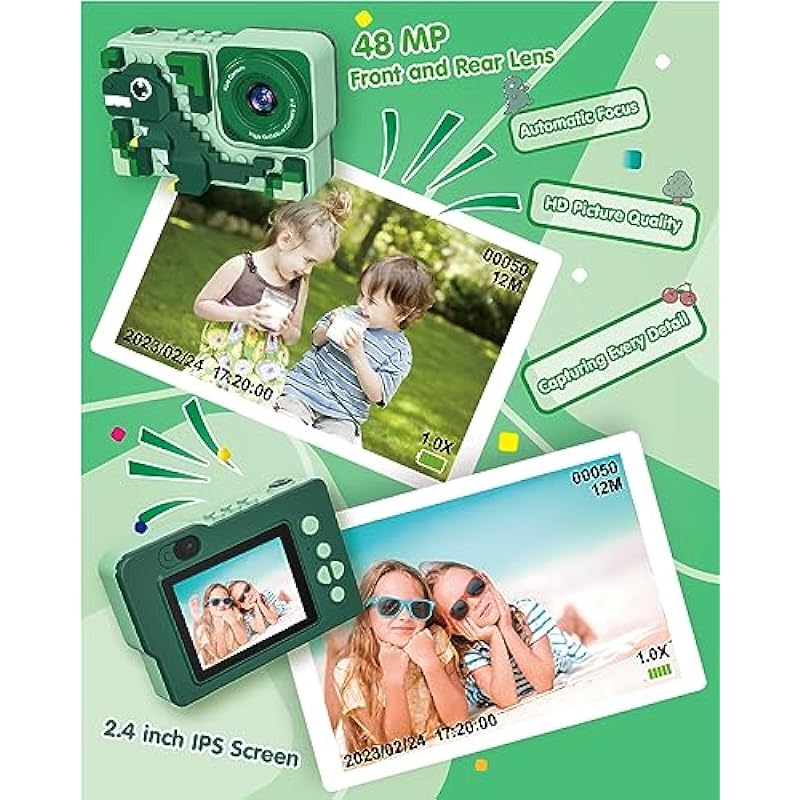 Kids Dinosaur Digital Camera Toys: [2023 Upgrade] Kizeefun 3-12 Year Old Boys Christmas Birthday Gifts, Mini HD Selfie Video Baby Camera for 3 4 5 6 7 8 9 Toddler Children with 32GB Card