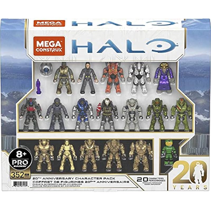 MEGA Halo Action Figures Toy Building Set, 20th Anniversary Pack with 352PIeces, 20 Poseable, Collectable Characters and Accessorie