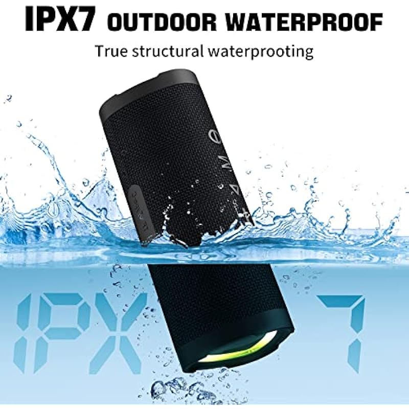 Vanzon V40 Bluetooth Speakers, Wireless Portable Speaker with 24W Stereo Sound, 24 Hour Playtime, IPX7 Waterproof, TWS Pairing with LED Lights, Suitable for Home Outdoor