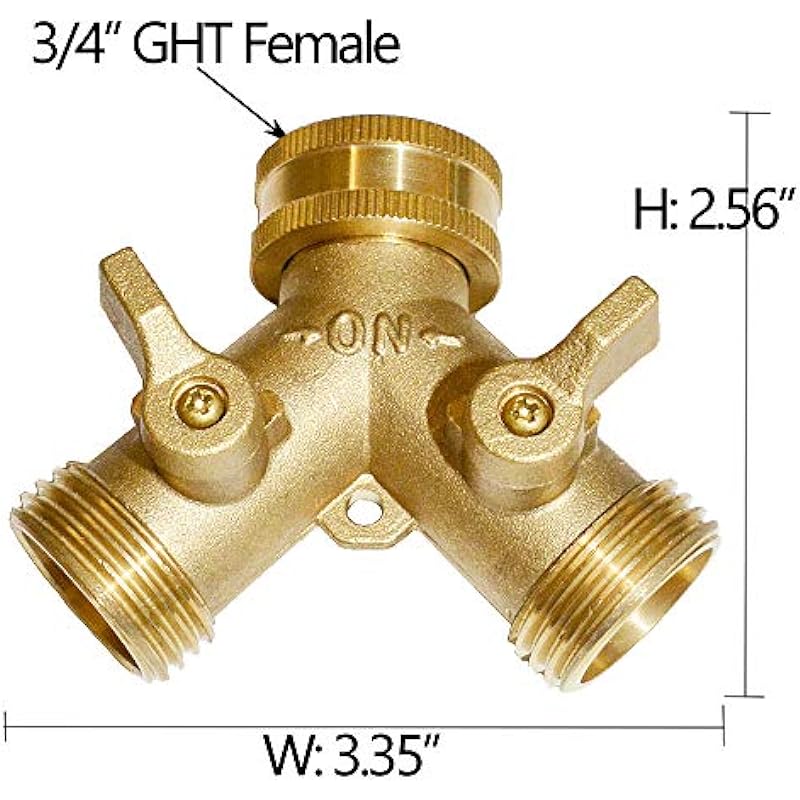 HQMPC Garden Hose Y Valve Hose Splitter Brass Hose Splitter with Solid Brass Handle Brass Y Valve Water Garden Hose Adapter 2 Way Y Valve 3/4″ GHT Thread Extra 4 Presure washers (1)