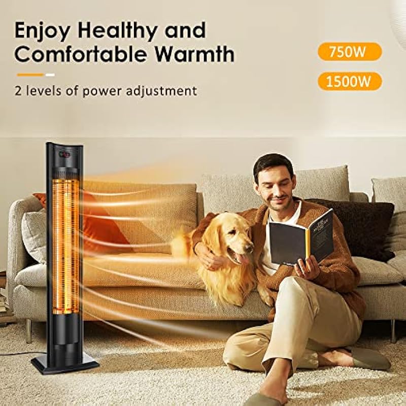 ZIPEAK 1500W Portable Outdoor Heater, Patio Heater with IPX5 Waterproof, 3s Instant Heating Space Heater and Tip-over & Overheating Protection, 2 Heat Settings & 24 Hours Timing (Black Tornado)