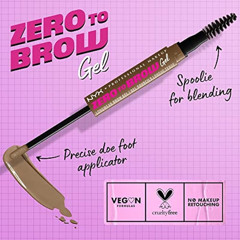 NYX PROFESSIONAL MAKEUP, Zero To Brow Longwear Gel, Dual-ended Liquid Eyebrow gel, Vegan Formula – Taupe