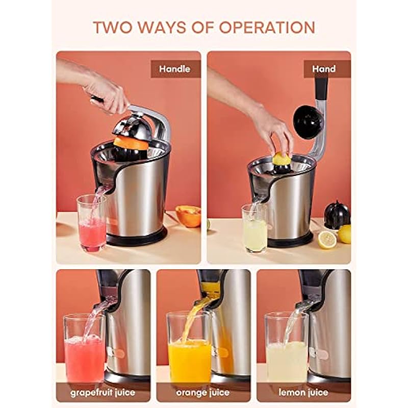 FOHERE Electric Citrus Juicer, Orange Juicer Machine with 2 Size Cones and Humanized Handle, Compact Stainless Steel Citrus Press Juicer Squeezer for Orange Lemon Grapefruit Lime