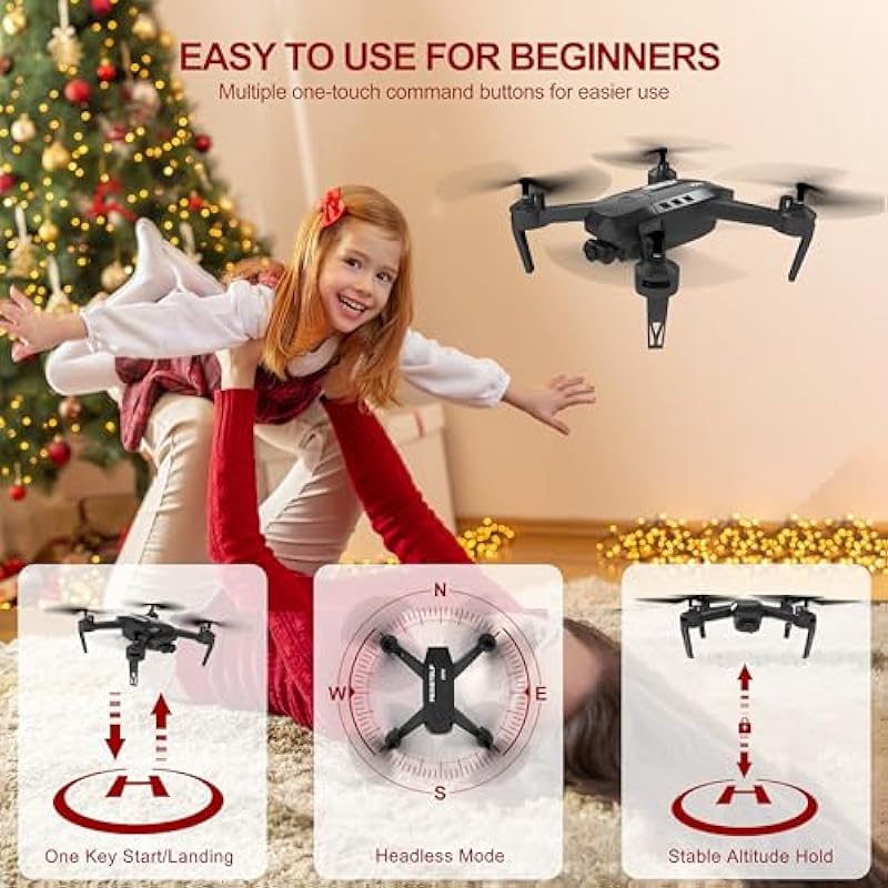 FERIETELF T6 Drone with Camera for Adults, 1080P HD Non-Folding Drone, FPV RC Drone with 30mins Flight/Live Video/ 3D Flip/App Control/One Key Take Off/Landing for Kids Beginners