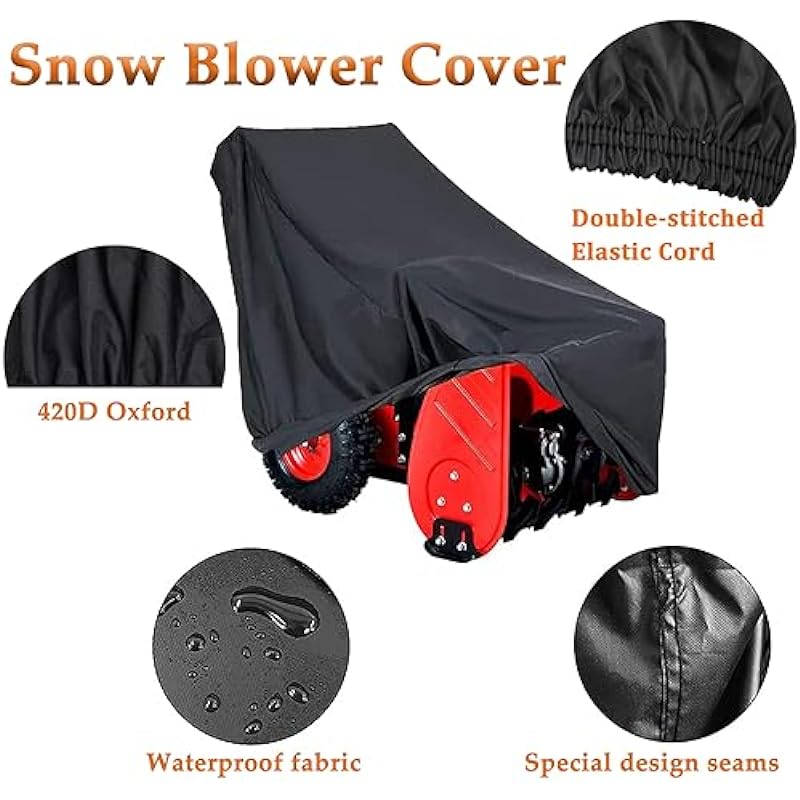 CGLEAM Snow Thrower Cover Waterproof Heavy Duty 420D Oxford Snow Blower Cover with Windproof Buckles and Elastic Cord for Outdoor Electric All Weather Protection Universal Size 55″ Lx44 Hx32 W