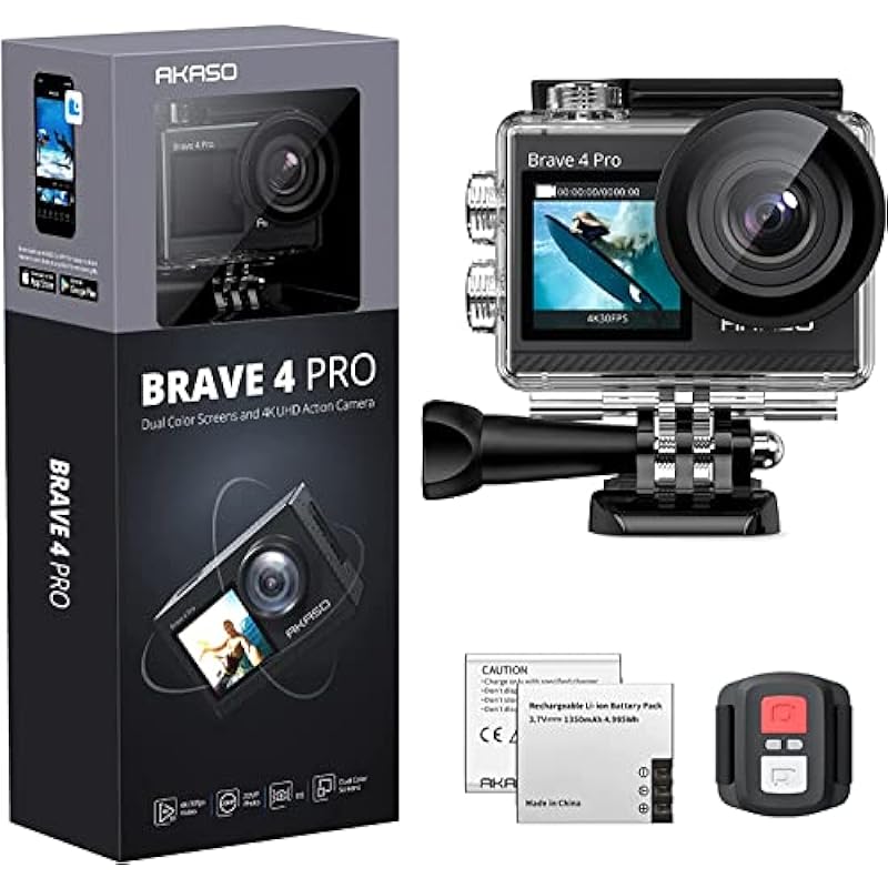 AKASO Brave 4 Pro 4K Action Camera – 131ft Waterproof Camera with Touch Screen Advanced EIS Remote Control 5X Zoom Underwater Camera Support External Mic