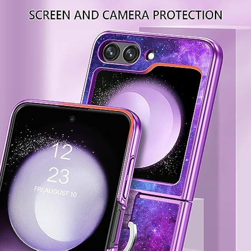 GUAGUA for Samsung Galaxy Z Flip 5 Case with Ring Glow in The Dark Noctilucent Luminous Cover Space Nebula Slim Thin Shockproof Protective Phone Cases for Samsung Galaxy Z Flip 5 5G