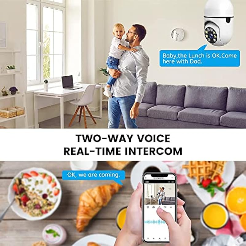 Topiacam Light Bulb Camera,Wireless Security Camera Outdoor,Indoor Surveillance Camera with Color Night Vision,2-Way Talk,7/24 Recording, Motion Tracking, Works with Alexa