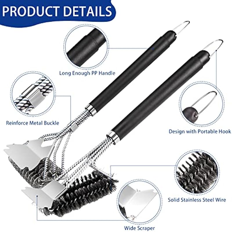 BBQ Brush, 17 Inch Grill BBQ Brush with Scraper, Stainless Steel Barbecue Brush Bristle Free BBQ Grill Cleaner, Suitable for Gas, Charcoal, Infrared & Barbecue Grill