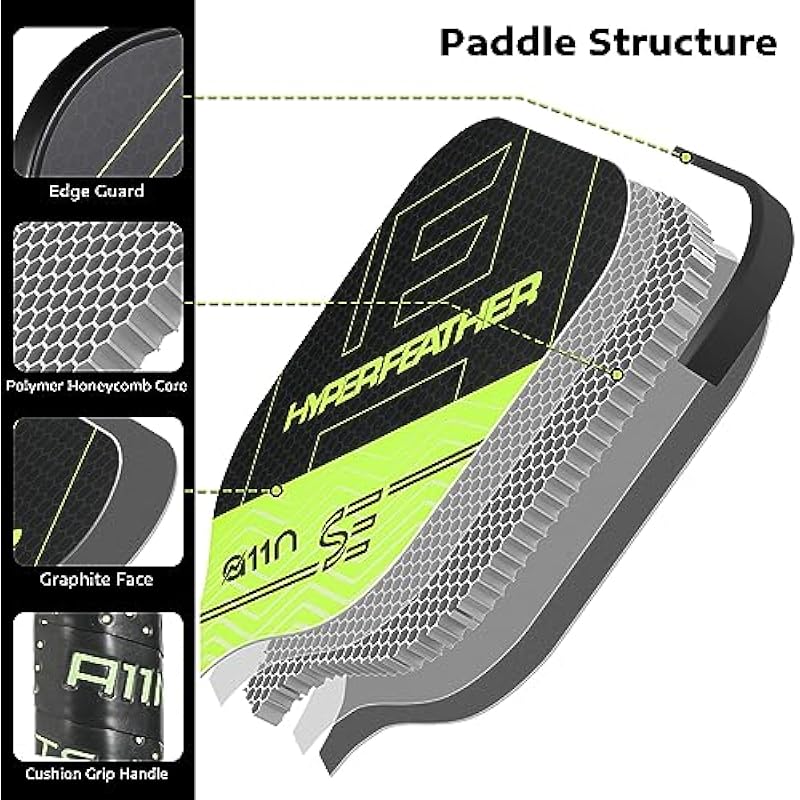 A11N HyperFeather SE Pickleball Paddles Set- USAPA Approved | 8OZ, Graphite Face & Polymer Core, Cushion Grip | 4 Outdoor Balls and 1 Sling Bag- Paddles