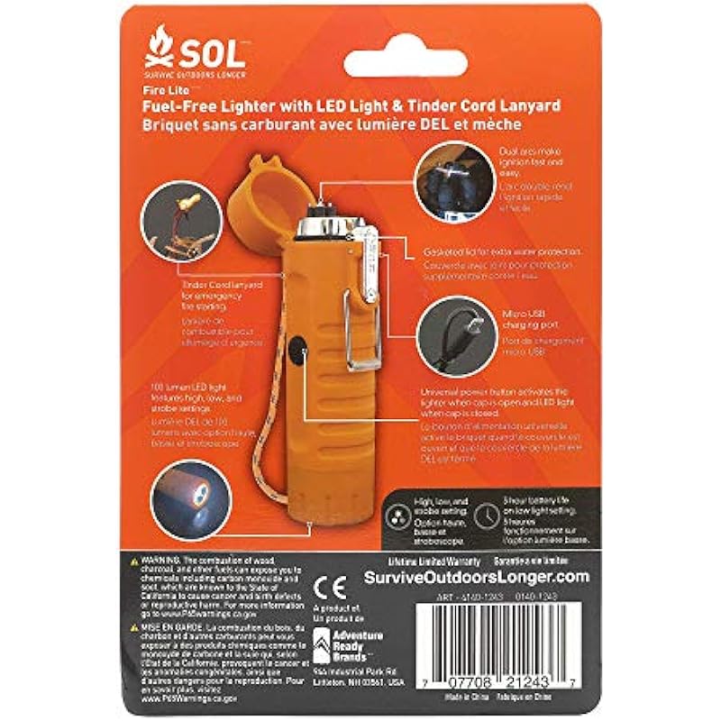 SOL Fire Lite Fuel-Free USB Rechargeable Lighter & Flashlight