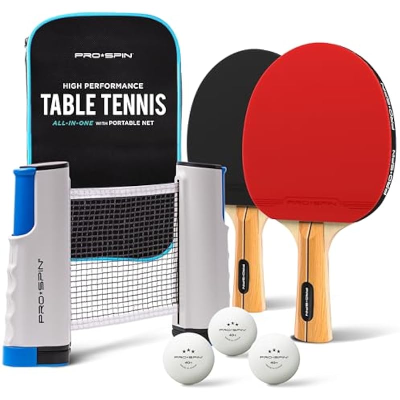 PRO-SPIN All-In-One Portable Ping Pong Set – Retractable Ping Pong Net For Any Table, Premium Ping Pong Paddles, 3-Star Table Tennis Balls, Convenient Storage Case | Indoor & Outdoor Games | Great Gift for Boys, Girls, Teens