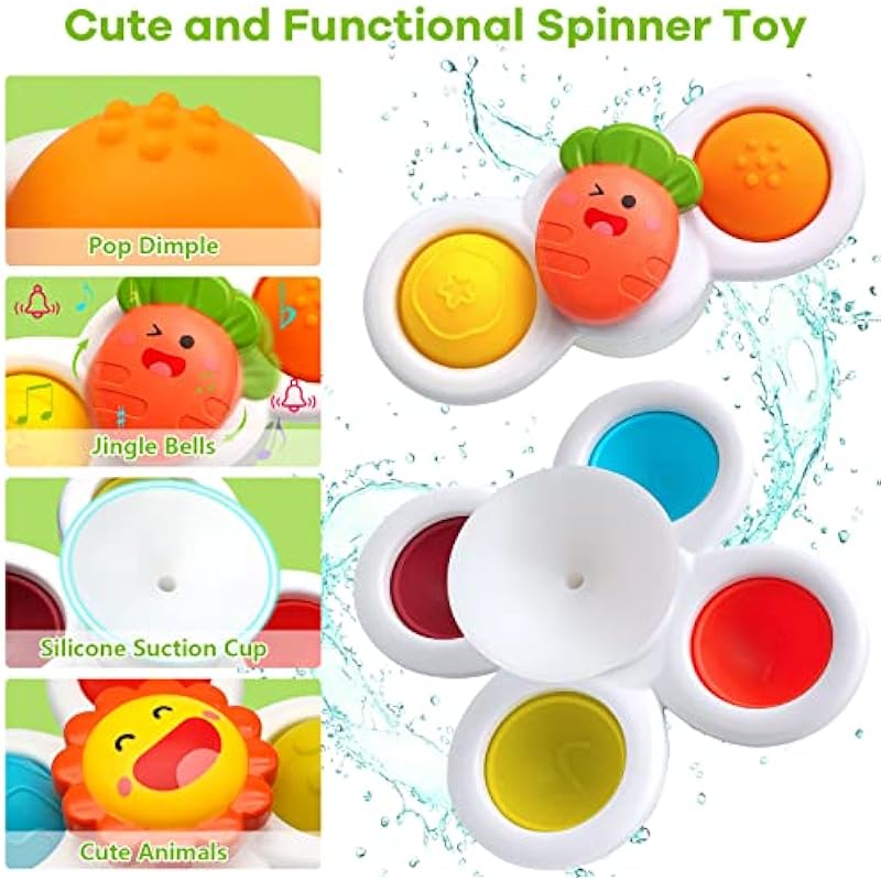Suction Cup Spinner Toys for Baby, Sensory Toys Learning Toys for Toddlers 1-3, Baby Bath Toys for Babies 12-18 Months, 1 2 3 Year Old Girl Boy Gifts Idea (3 Pcs)