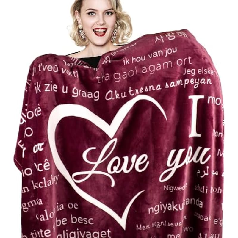 Valentines Day Gift for Her Girlfriend Wife Birthday Gifts for Women Who Has Everything Wife Mom 100 Languages I Love You 80″ x 60″ Throw Blanket Anniversary Couples Gifts Ideas Cadeau Homme Femme