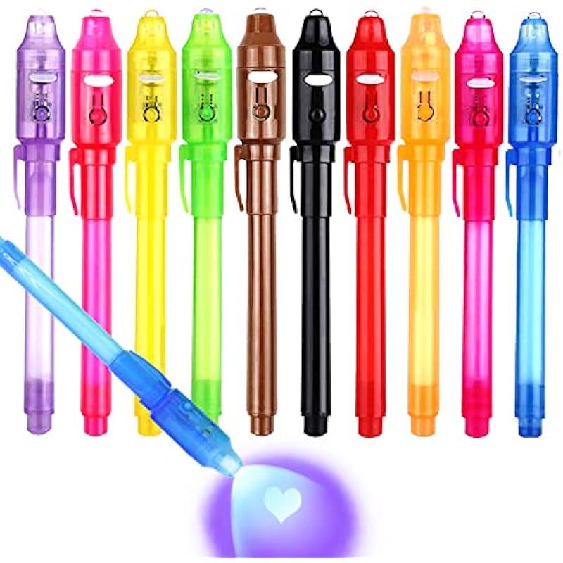 DxJ Invisible Ink Pen 10Pcs Latest Spy Pen with UV Light Magic Spy Marker Kid Pens for Secret Message and Birthday Party,Writing Secret Message for Easter Day Halloween Christmas Party Bag Gift