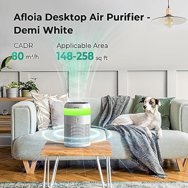 Air Purifiers for Bedroom Home, Afloia Small Desktop Air Purifier with Fragrance Sponge, 3-Speed Fan & 7-Color Mood Light, H13 True HEPA Air Filter for Pet Dander Smoke Odor Dust Pollen, DEMI White