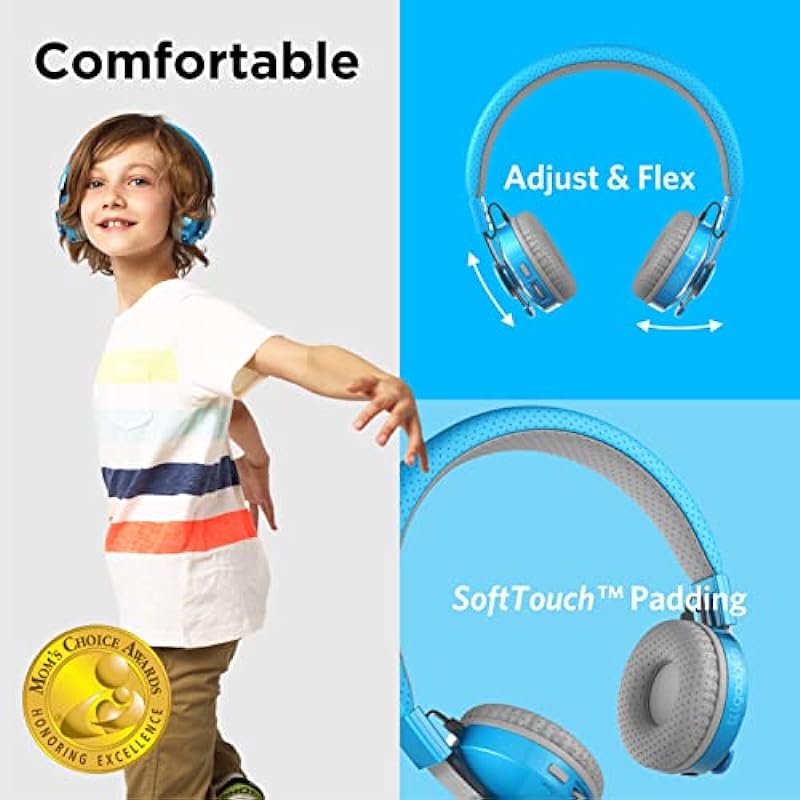 LilGadgets Untangled Pro Wireless Kids Headphones, On-Ear Bluetooth Toddler Headset with Built-in Microphone, Design, No More Tangled Wires, Perfect for Children in School, Blue