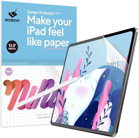 MOBDIK [2 Pack] Paper Screen Protector Compatible with iPad Pro 12.9 (2022 & 2021 & 2020 & 2018) [Draw Like on Paper] [Anti Glare] [Compatible with Apple Pencil] [with Easy Installation Kit]