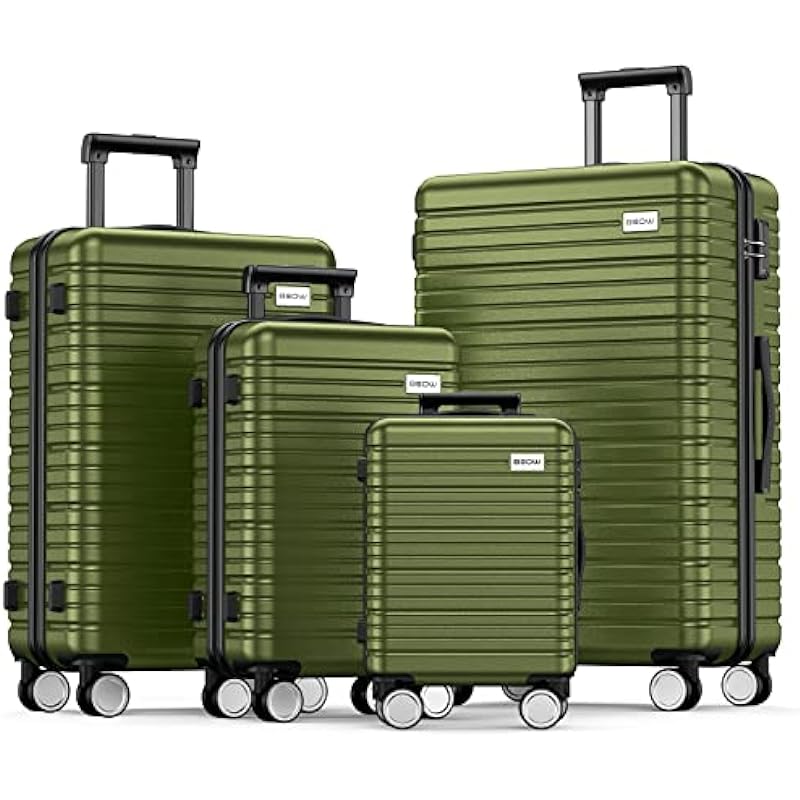 BEOW Luggage Sets 4-Piece (16/20/24/28)” Expandable Suitcases with Wheels PC+ABS Durable Hardside Luggage Clearance OliveGreen