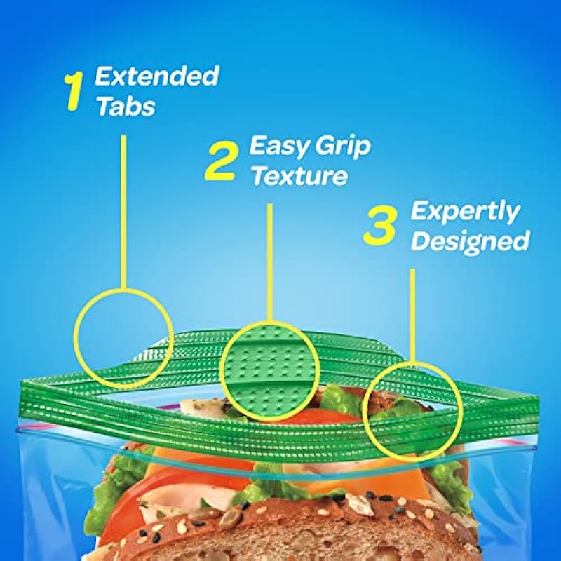 Ziploc Snack and Sandwich Bags for On-The-Go Freshness, Grip ‘n Seal Technology for Easier Grip, Open and Close, 180 Count