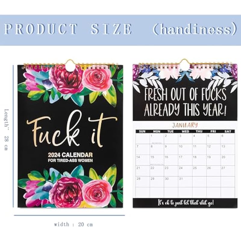 Wall Calendar 2024- January 2024 to December 2024,Calendar For Tired-Ass Women,Fu-ck it Calendar,Sweary Calendar 2024,2024 Calendar Month to View Planner for Family School Office