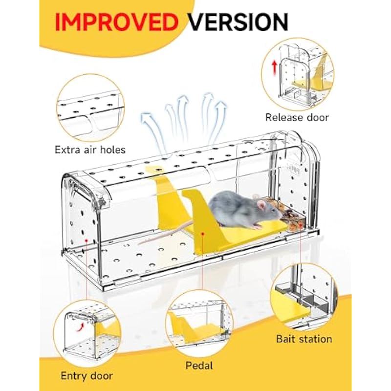 Humane Mouse Traps for Indoor Outdoor: 4 Pack Catch and Release Live Mouse Traps – No Kill Live Mice Trap – Reusable – Safe – Easy to Set & Clean