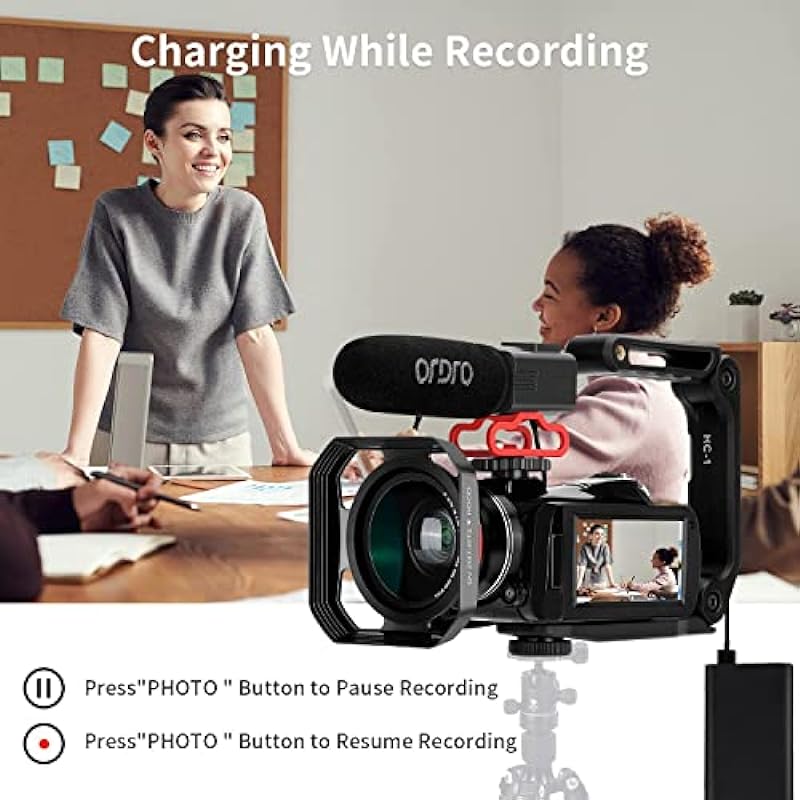 4K Camcorder Vlogging Camera for YouTube ORDRO AC3 HD Video Camera 1080P 60FPS IR Night Vision Camera Recorder Digital Camcorders with Microphone Wide Angle Lens Handheld Stabilizer