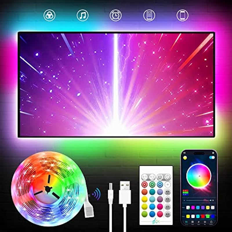 KANTUTOE TV LED Backlights Strip, 19.68ft TV LED Lights for 65-80 Inch, RGB TV Lights Behind with Bluetooth APP and Remote Control, Music Sync LED Lights for TV USB Powered for Bedroom/Gaming