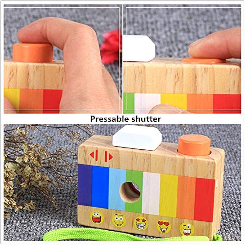 Elloapic Mini Wooden Camera Toy with Multi-Prism Kaleidoscope Pictures Lens Portable Camera for Children Toddlers (Handheld)