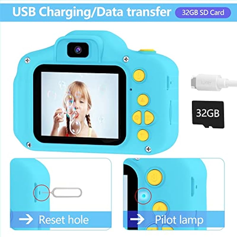 Kids Camera for Boys Girls – 2 Inch IPS Children Camera for Kids 1080P Video Camcorder Toddler Camera Birthday Gifts for 3 4 5 6 7 8 9 Year Old Girls Boys with SD Card (Blue)