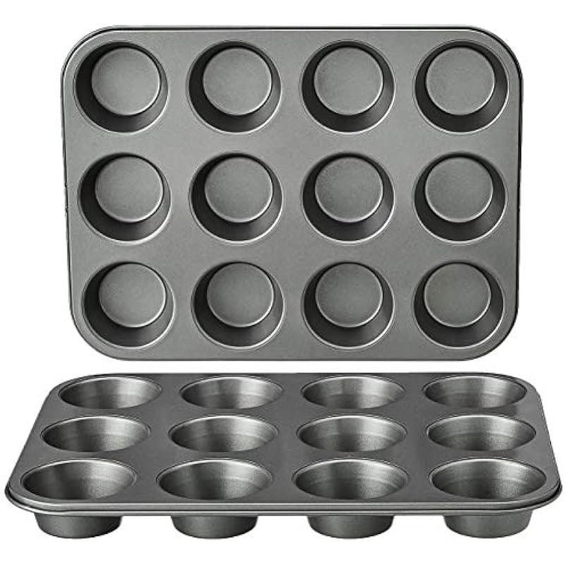 Amazon Basics Nonstick Muffin Baking Pan, 12 Cups – Set of 2