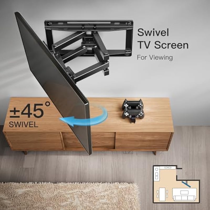 Pipishell Full Motion TV Wall Mount for Most 26-65 inch TVs up to 99 lbs, Pre-Assembled Wall Mount TV Bracket with Swivel & Tilt, 3 Bracket Heights, Max VESA 400x400mm, Fits 12″/16″ Wood Studs, PIMF4