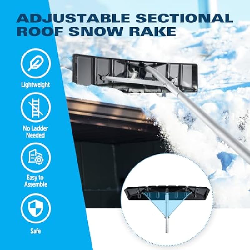 Goture 2Packs 20ft Snow Roof Rake, Aluminum Telescopic Snow Rake for Roof, Lightweight Roof Snow Removal Tool with 25″ Wide Poly Blade, Anti-Skid Handle – Ideal for Single Storey & Cabins