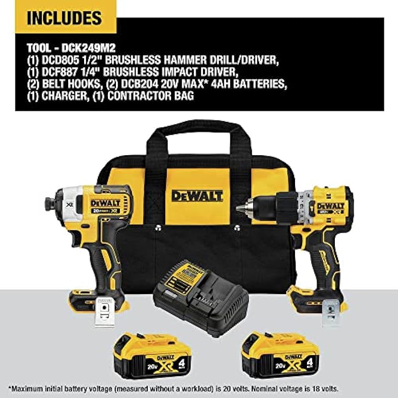 Dewalt 20V MAX XR Brushless Lithium-Ion Cordless Hammer Driver Drill and Impact Driver Combo Kit with (2) Batteries – DCK249M2