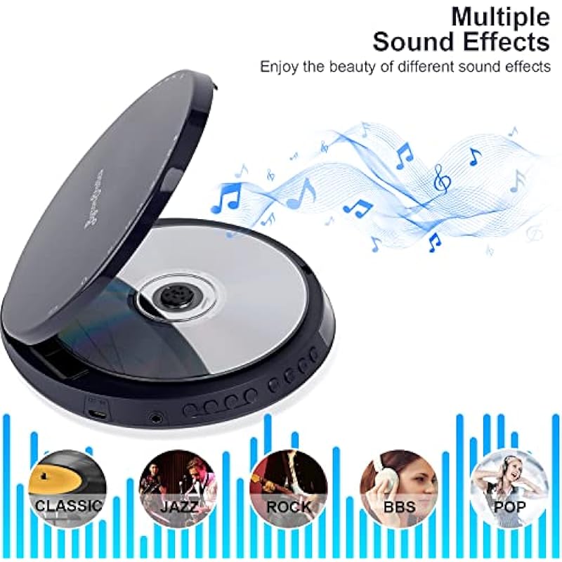 ByronStatics Portable CD Player, Personal Compact Disc Player with Anti-Skip/Anti-Shock, Headphone Jack & LCD Display for Car Use Home Travel, not Rechargeable, Use AA Batteries – Dusk Blue