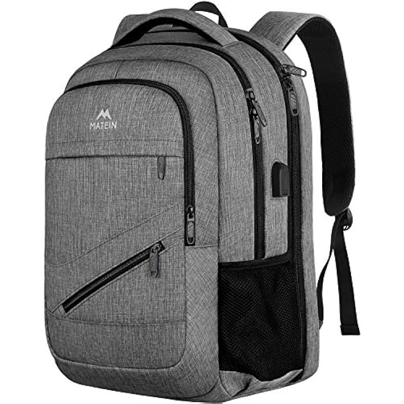 MATEIN Travel Laptop Backpack,TSA Large Travel Backpack for Women Men, 17 Inch Business Flight Approved Carry On Backpack with USB Charger Port and Luggage Sleeve, Durable College Rucksack, Grey