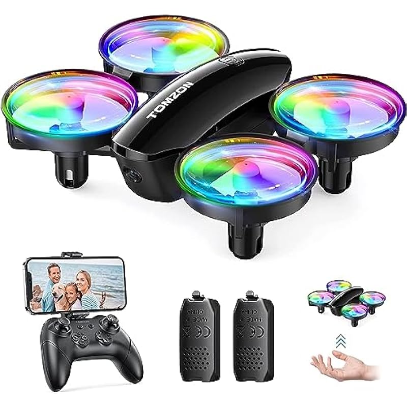 Tomzon A23W Drone with Camera 1080P, Mini LED Kids Drone with Throw to Go, High Speed Rotation and 3D Flip, Drone for Kids Adults with Circle Fly, Gravity Sensor, 3 Speeds, 2 Batteries