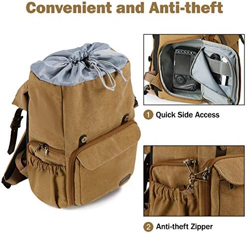 BAGSMART Camera Backpack, Anti-Theft DSLR SLR Camera Bag Water Resistant Canvas Backpack with Rain Cover, Tripod Holder