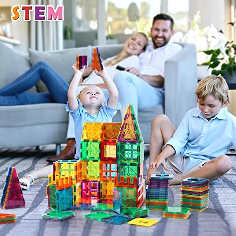 Gemmicc Magnetic Tiles Building Blocks for Kids, STEM Approved Educational Toys,3D Magnet Puzzles Stacking Blocks for Boys Girls,63 PCS Classic Set