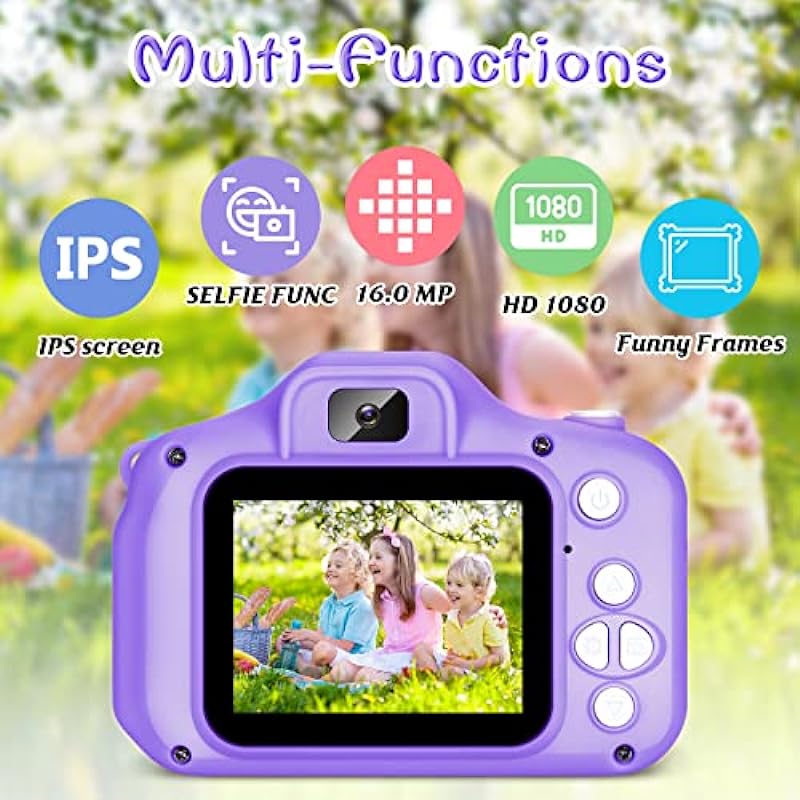 Kids Camera for Boys and Girls, SINEAU Digital Camera for Kids Toy Gift, Toddler Camera Birthday Gift for Age 3 4 5 6 7 8 9 10 with 32GB SD Card, Video Recorder 1080P IPS 2 Inch(Purple)