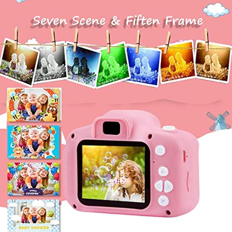 Hoiidel Kids Camera, Birthday Christmas Holiday Kids Gifts for 3-12 Age Girls Boys Toys, 2 Inch 1080P Rechargeable Action Camera with 32GB SD Card，Reader Card (Pink(Carder Reader))
