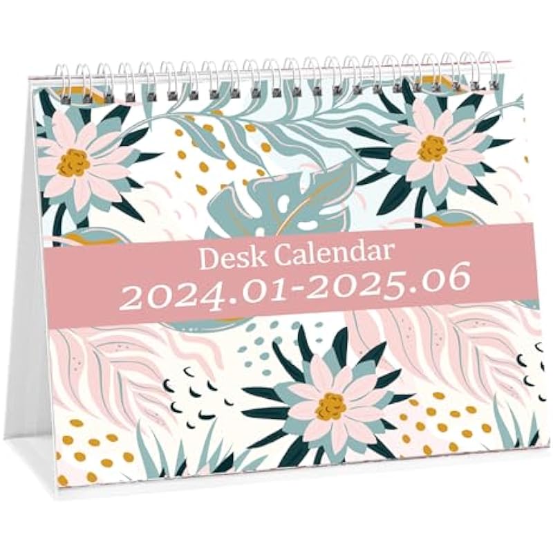 Small Desk Calendar 2024-2025, Monthly Calendar (Jan. 2024 – Jun. 2025), Standing Flip Calendar with Thick Paper, 8.5×7 inches Desktop Calendar with Planner Stickers for School Office Home