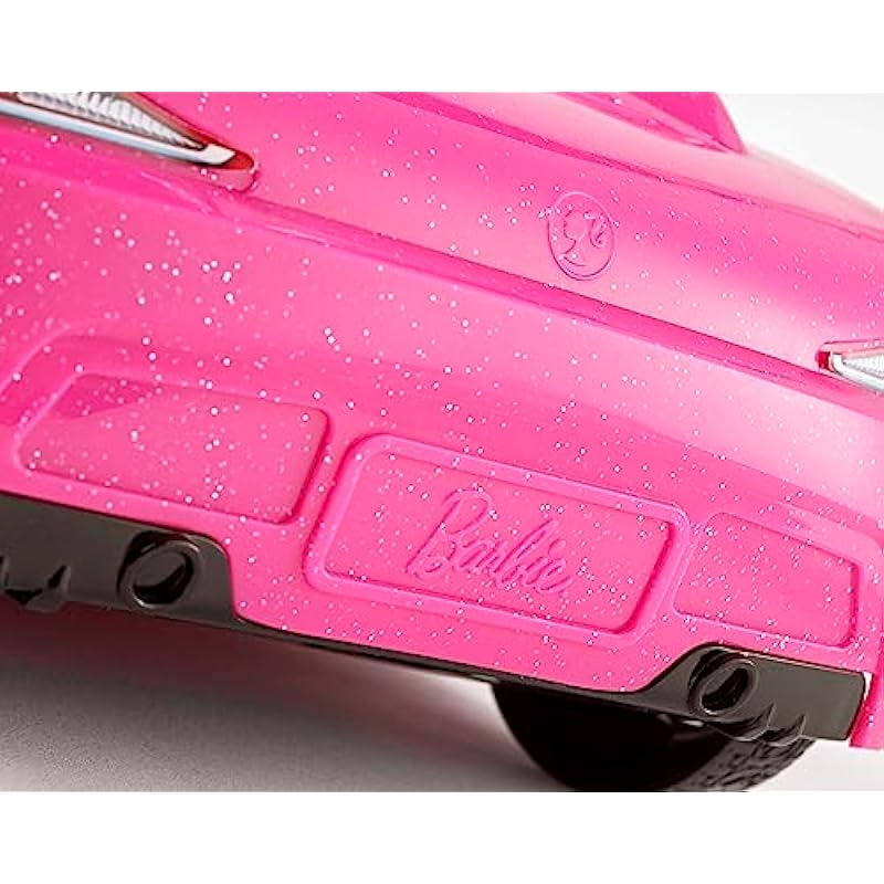 Barbie Car and Doll Set, Sparkly Pink 2-Seater Convertible with Glam Details, Doll in Sundress and Sunglasses