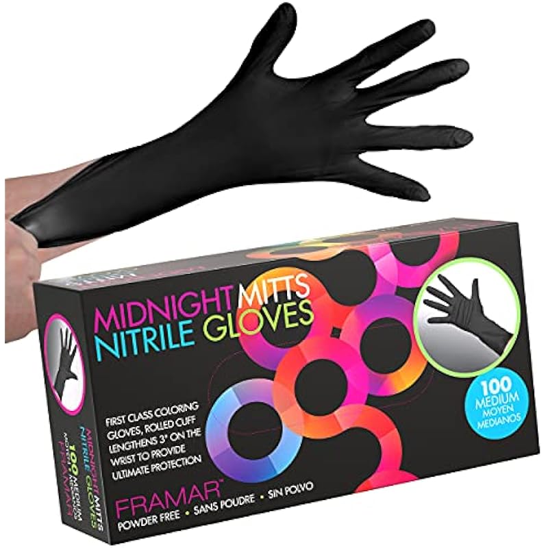 FRAMAR Black Nitrile Gloves – Black Disposable Gloves, Cleaning Gloves, Mechanic Gloves, Plastic Gloves Disposable (Medium)