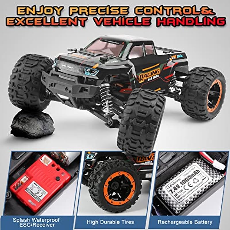 RC Cars 16889, 1:16 Scale 2.4Ghz Remote Control Truck 4×4 Off Road Trucks, Waterproof RTR RC Monster Truck 36KM/H, Remote Controlled Toys for Kids and Adults with 2 Batteries 35+ mins Play